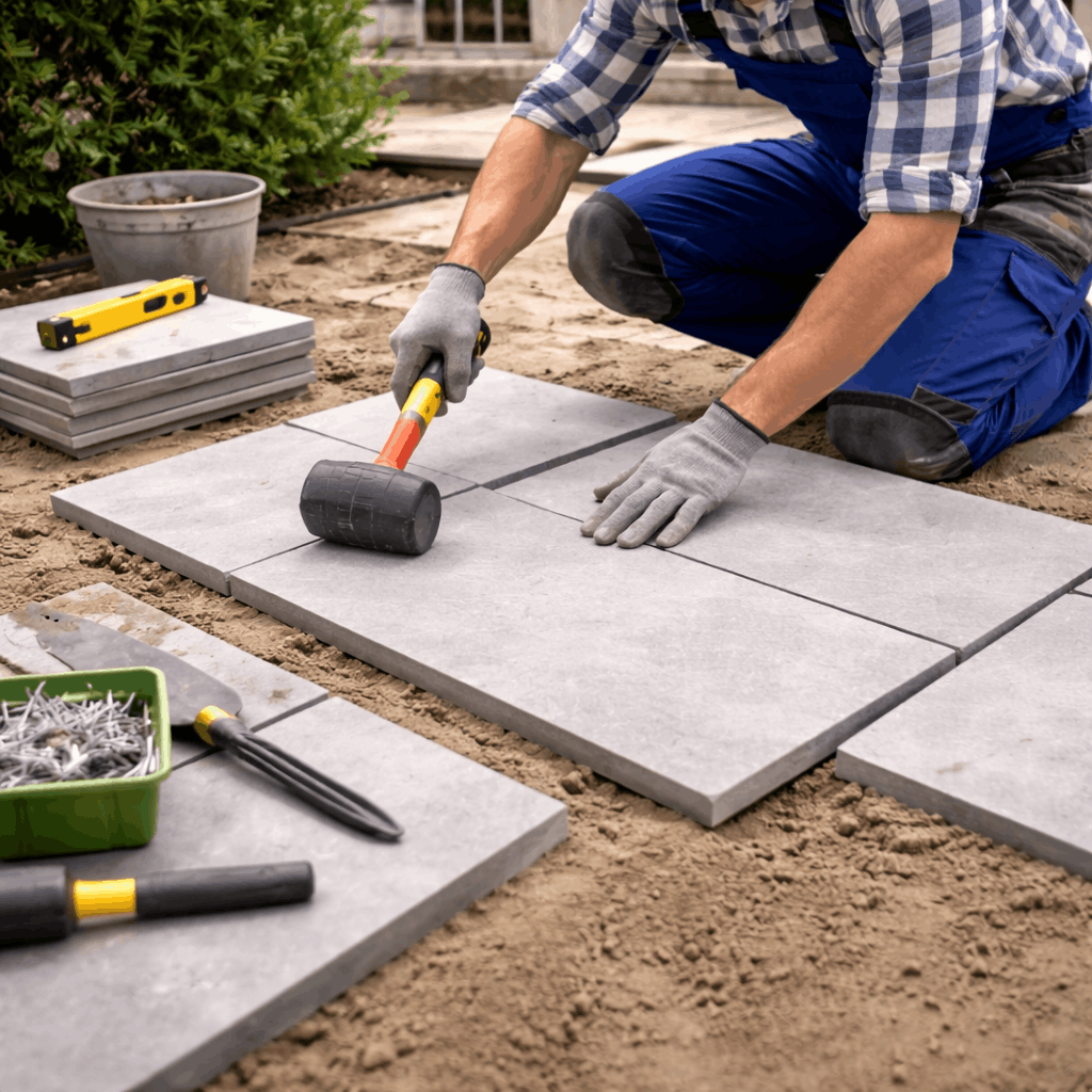 Garden patio slabs installation
