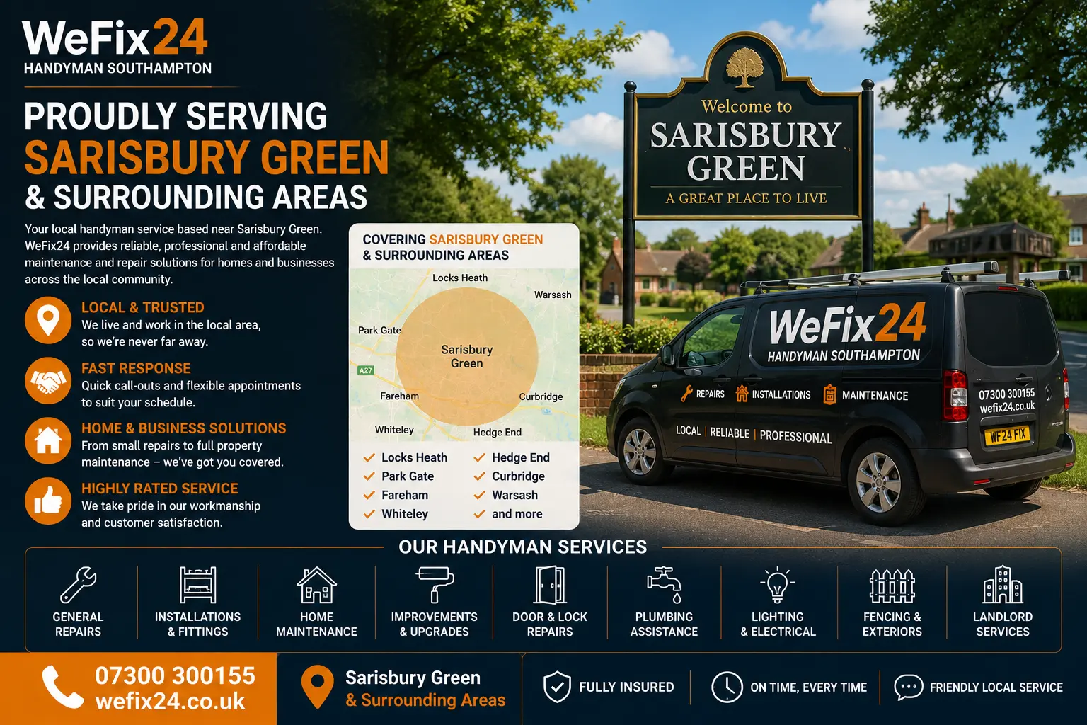 Sarisbury Green village area served by WeFix24 handyman services